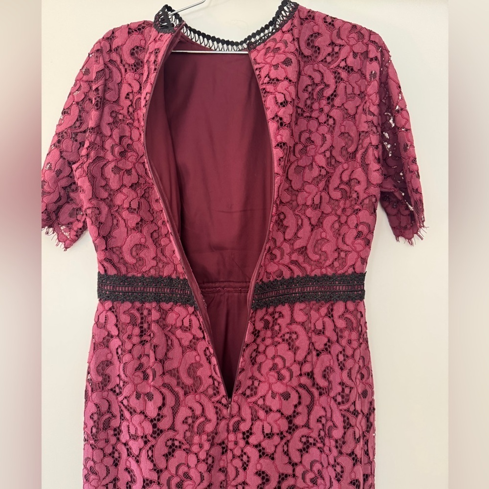 Rachel Parcell Cranberry Lace Midi Dress w/ Black Trim – Medium - Picture 5 of 9